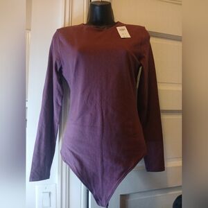NWT Abercrombie & Fitch Long Sleeve Corset Bodysuit Crew Neck Purple M Y2K